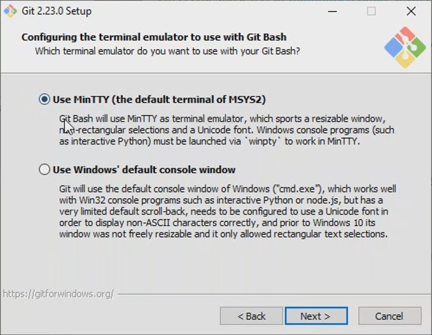 Git configure the terminal emulator